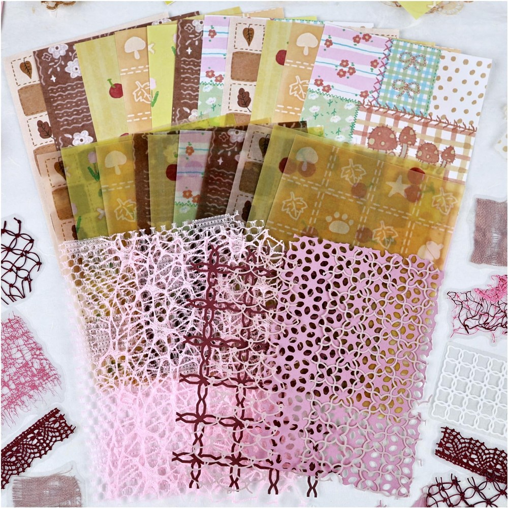 47 Sheets Pink Textured Scrapbook Paper Mesh Stickers for Junk Journal Crafts