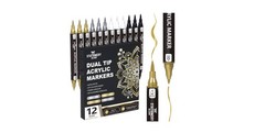 2 X Acrylic Paint Pens 12 PCS–Metallic Gold Silver White Black,Dual Tip Markers.