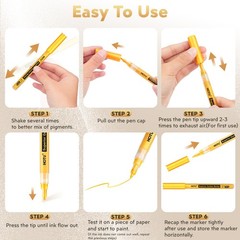 5 PCS Super Metallic Gold Acrylic Paint Markers Pens Extra Fine Tip 0.7mm