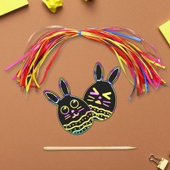 24 PCS Cartoon Bunny Scratch Paper for Easter Halloween Christmas Party