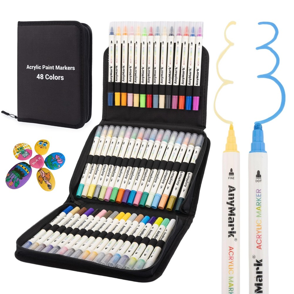 48 Colors Acrylic Paint Markers Dual Tip Dot Fine for Canvas Wood Glass