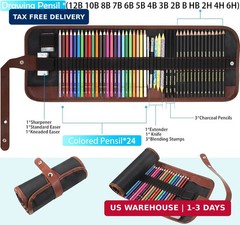 Heshengping Sketching Drawing Art Pencil Kit-50 Piece Set with 24 Color Pencils