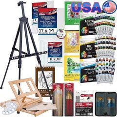 Ultimate 133 Piece Art Set W/ Easels Paint Brushes Canvases Drawing Supplies New