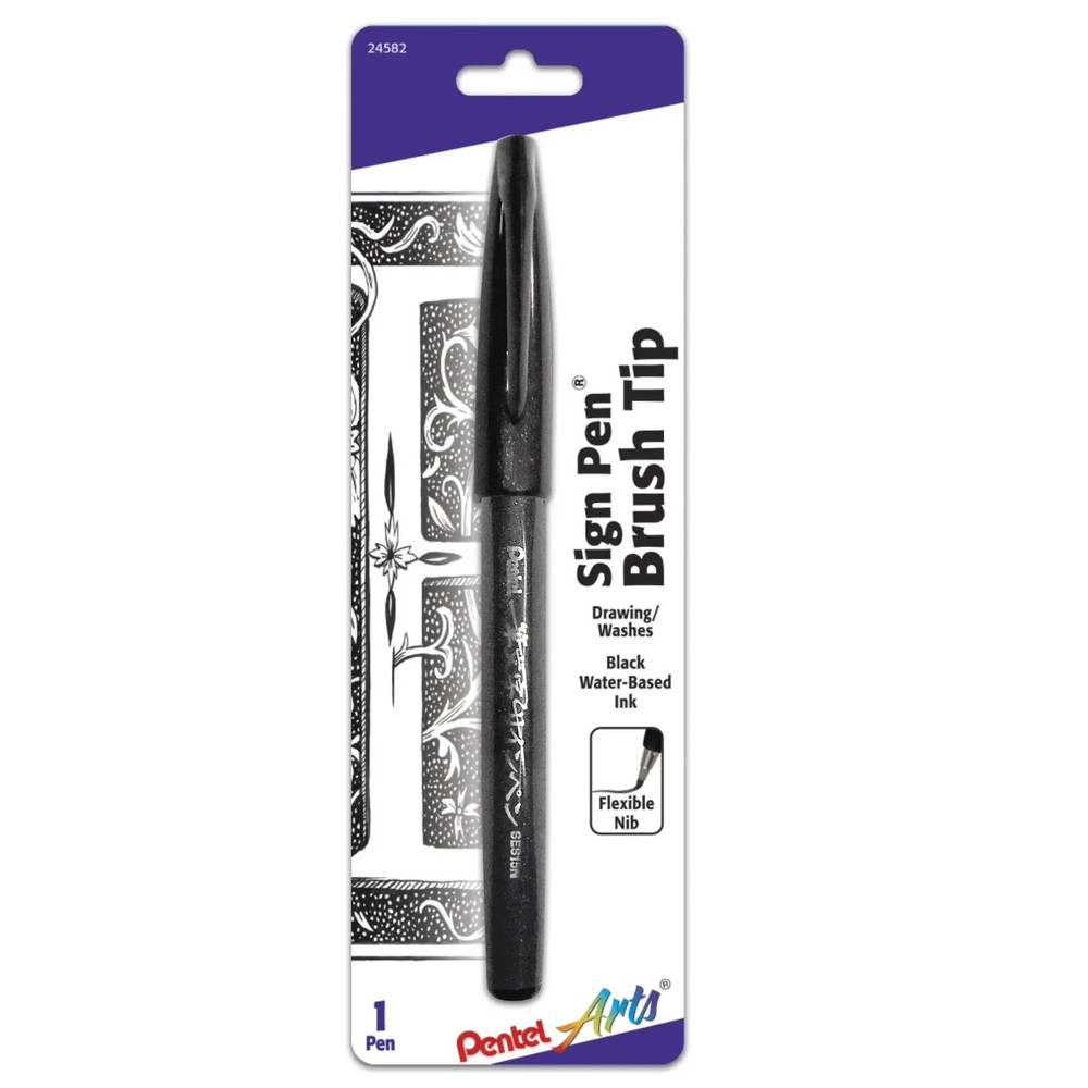 Pentel Sign Pens – Pentel Sign Pen Brush Tip & Fine Tips – Black Ink – NEW