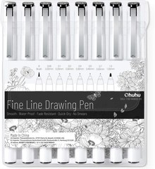 Ohuhu Fineliner Pens Micro Drawing Pens: 8-size 1 Count (Pack of 8), Black