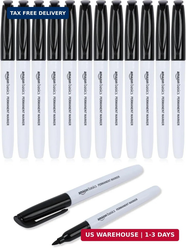 Amazon Basics Fine Tip Permanent Markers for Writing, Drawing, Quick Drying, Off