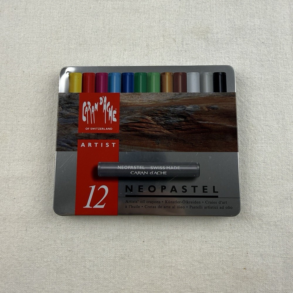 Caran d’Ache Neopastel Artist Oil Pastels Set of 12 Metal Tin Used