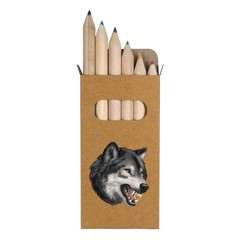 6 x ‘Snarling Wolf Head’ Short 85mm Pencils / Coloured Pencil Set (PE00075912)