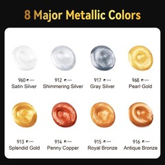Metallic Acrylic Paint Set – 8 Essential Colors 0.71 Fl Oz / 21ml Tubes Gold …