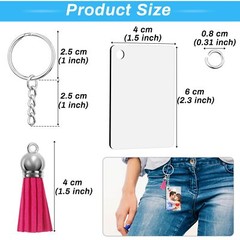 120-Piece Sublimation Keychain Blanks with Tassels Rings for DIY Crafting
