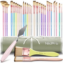 Nicpro 30pcs Paint Brush Set, Aesthetic Pastel 0 to 14 inches,