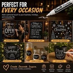 Versatile 12 Liquid Chalk Markers – Washable White Pens for Glass & More