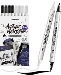 4 Black and 4 White Paint Markers Brush and Fine Dual-Tip Acrylic Paint Marker S