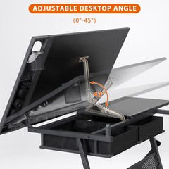 Drafting Table Drawing Desk Art Craft Workstation Adjustable with Stool Black