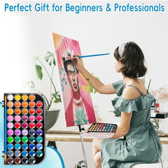 48 Color Solid Watercolor Paint Set with 3 Wooden Brushes – Non-Toxic, Vibrant &
