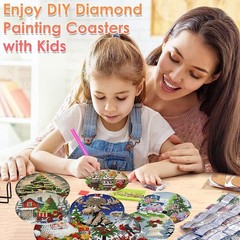 8 PCS Christmas Diamond Art Coasters Kit 4X4inch (Cork Wooden Pad) | Christmas D