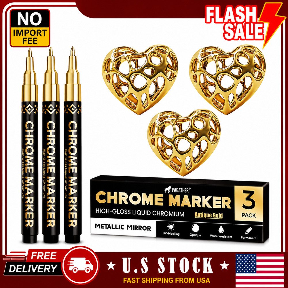 3PCS Gold Chrome Paint Markers Mirror Liquid Pens Extra Fine for Metal Plastic