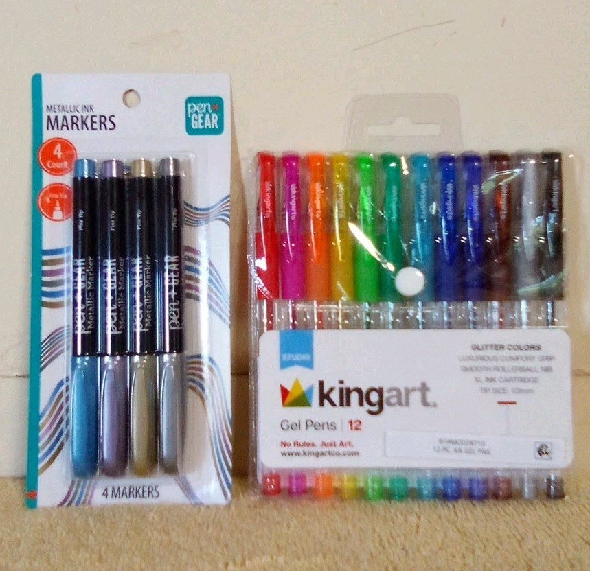 (2 Lot) Studio KingArt Gel Pens Glitter Colors, Pen Gear Metallic Ink Markers