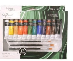 17 Pc Oil Paint Art Set w 4 Taklon Paint Brushes + Art Palette Value Professiona