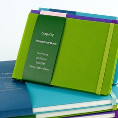 Watercolor Paper Cotton Hot Pressed Inner Pocket Sketchbook Journal Green