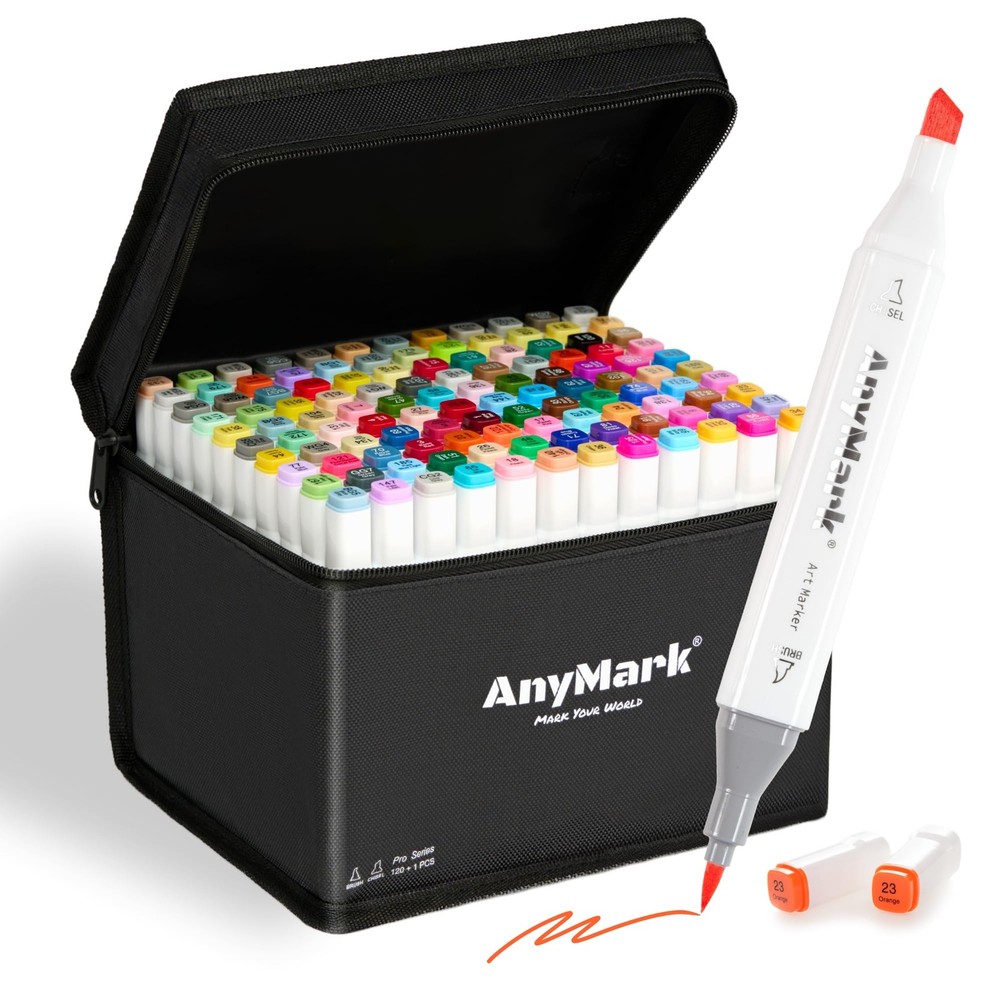 Alcohol Markers 120+1 Colors Dual Tip Brush Chisel Art Set Case AnyMark 1201