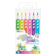 BAZIC PRODUCTS Brush Markers 6 Neon Colors Fine Line Washable Coloring Marker
