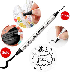 TRANSON 4 Black and 4 White Paint Markers Bold and Fine Dual-Tip Acrylic Paint M