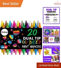 Oil Based Paint Markers 20 Colors Dual Tip Waterproof Permanent for Metal