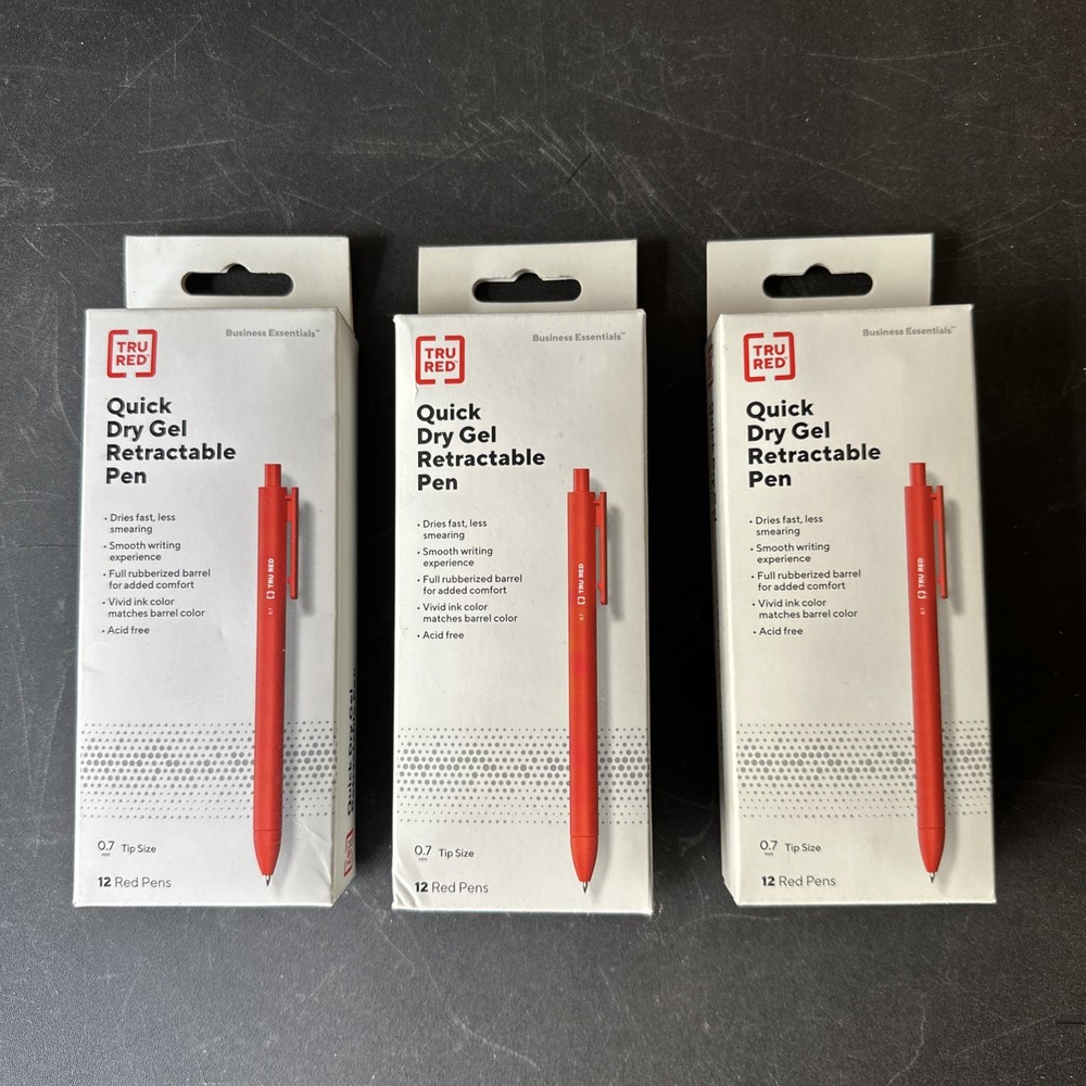 TRU RED Quick Dry Gel Pens RETRACTABLE Med Point 0.7mm Red Dozen TR54500 (lot 3)