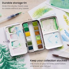 Watercolor Paint Set 12 Earth Tones Half Pans With Brush Semi Moist Colors