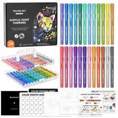 Shuttle Art Acrylic Markers, 24-Color Set, Direct-Fill Metallic Color Pens with
