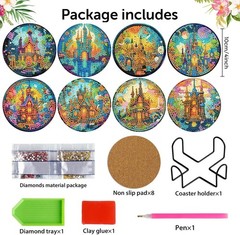 8 Pcs Diamond Art Coasters Kits for 8 4x4in, Castle