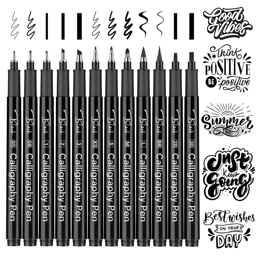 12 Pack 12 Sizes Calligraphy Brush Pens Hand Lettering Pen Markers for Drawing