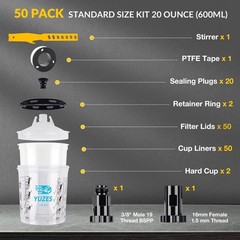 50 Disposable Paint Cups with Lids 20 oz, 190-Micron, 2 Paint Mixing Cups wit…