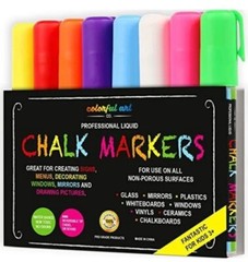 NEW – OTHER! 8 x PROFESSIONAL, LIQUID, MULTI-COLOURED CHALK MARKERS ~ AGE 6+