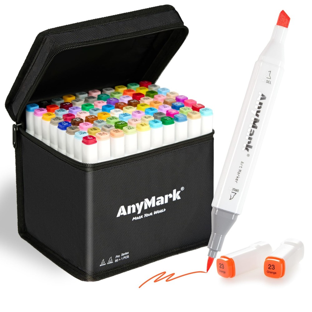Alcohol Markers Brush Tip, 80+1 Colors Dual Tip Brush & Chisel Alcohol-Based …