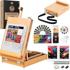 Beechwood Tabletop Easel Set for Painting, 60 Table easel box set with strap