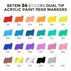 24 Colors Dual Tip Acrylic Paint Markers, Fabric 24 Colors Paint Markers