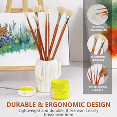 DUGATO Hog Hair Fan Paint Brush Set, 7-Piece Long Handle Brushes | Comfortable W