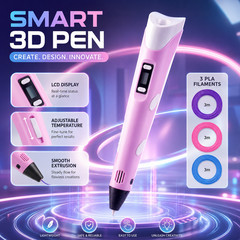 3D Printer Pen Set LED Screen 3 Color Filament DIY Drawing Pen Kids Gift Kit