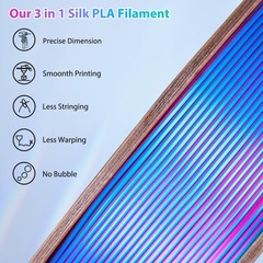 3Dgenius Silk Triple Color PLA 250g, Tri Colors(rose Red+sky Blue+green)