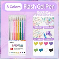 8 Colors Glitter Gel Pens Set – Glow in Dark Metallic & Highlighter Pens-UK