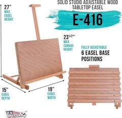 Solid Wood Tabletop Easel for Artists, Adjustable Drawing Board for Canvas