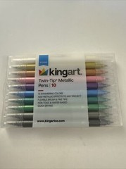 Kingart Twin-Tip Metallic Pens Set 10 Vivid Colors Double-Ended Fine Tips OC19