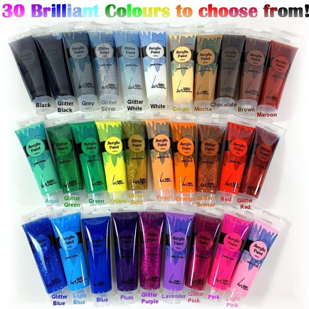 100ml Acrylic Paint Tubes Student Artist Quality Ass. Colours Glitter Art Paints