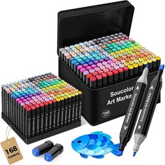 Soucolor Alcohol Markers 168 Colors with Case & Holders, Dual Tips Chisel & Fine
