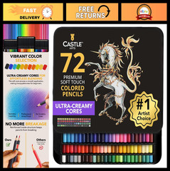 72 Premium Soft Core Colored Pencils Set for Adult Artists | Tin Case Included