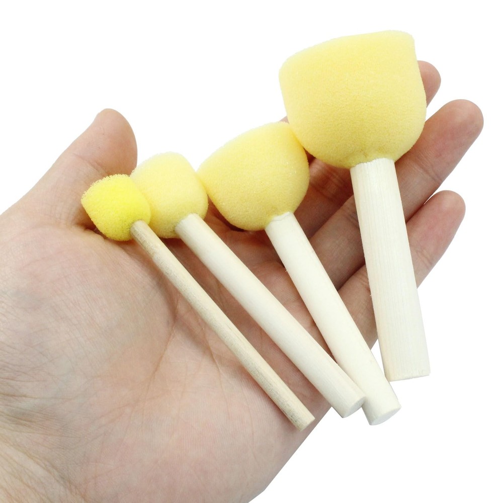 20 PCS Round Sponge Brush Paint Set 4 Assorted Sizes Foam Wood Handle