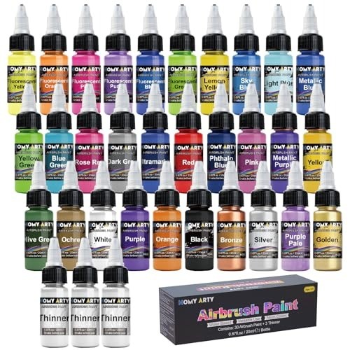 Complete Airbrush Paint Set: 30 Vibrant Colors with 3 Thinners – Easy Clean-Up