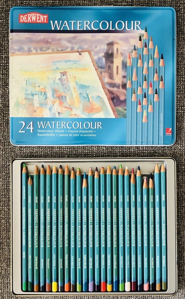 Derwent Watercolour/Color Pencils 24 Pc Set Metal Tin 32883 Drawing Art
